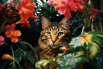 Leinwandbilder - A unique blend of abstract feline forms and tropical flowers, creating a fusion of nature's patterns in a visually stunning and harmonious display.