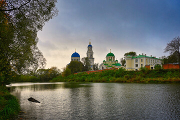 Wall Mural - Tikhonova Pustyn Monastery lake view at sunset