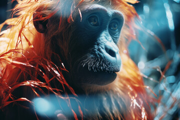 Leinwandbilder - A dynamic composition of abstract primates with pulsating patterns, their energetic movements creating a sense of vitality within the tropical setting.