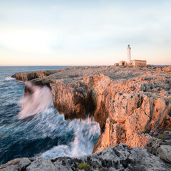 Wall Mural - Summer Capo Murro di Porco old abandoned lighthouse - Syracuse, Sicily, Italy, Mediterranean sea.
A beautiful sunny day by the seashore. An active holiday.