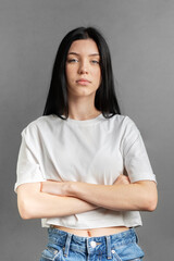 portrait of a young girl who looks sad.