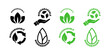 Biodegradable icons set. Ecological succession. Icons of reusable plastic bio packaging. Vector icons