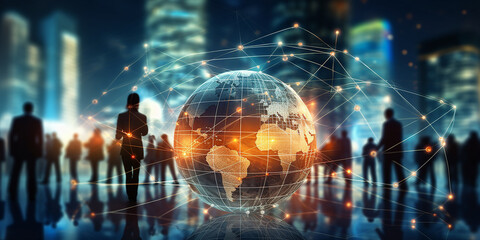 Global business network, software technology investment, digital marketing concept. Business Intelligence, data exchange, finance and modern technology background
