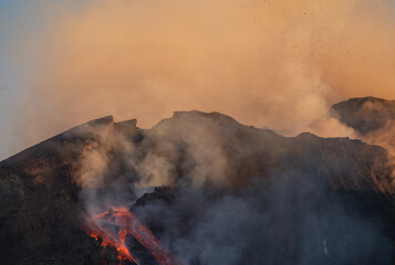 Wall Mural - Eruptive vent with lava emis at the top of the Etna volcano