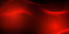 Abstract Futuristic Red Wave With Moving Dots. Flow Of Particles With Glitch Effect. Ideal Vector Graphics For Brochures, Flyers, Magazines, Business Cards And Banners. Vector.