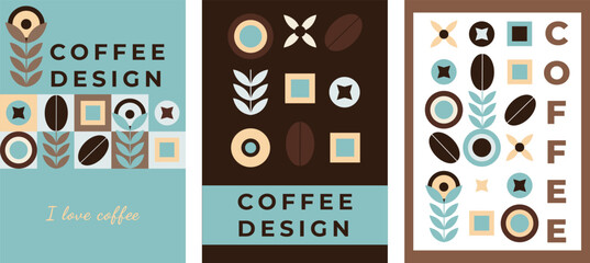 Wall Mural - Set of vector posters coffee design. Poster, banner, flyer template. Vector drawing, design element.