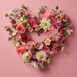 © Glittering Humanity - A heart-shaped composition of pink and white flowers, depicting love on a soft pink surface