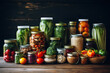 A collection of various preserved foods in glass jars arranged neatly on a wooden surface, embodying the essence of a sustainable and zero-waste lifestyle.