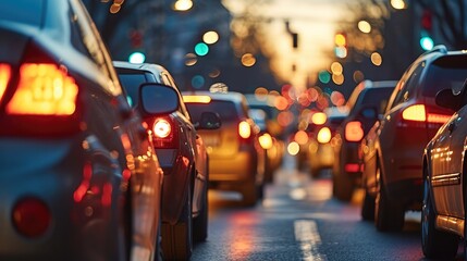 Poster - Transportation crisis, Congestion and cars waiting for fuel. Generative AI.