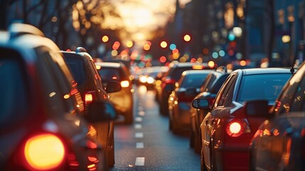 Poster - Transportation crisis, Congestion and cars waiting for fuel. Generative AI.
