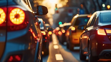 Poster - Transportation crisis, Congestion and cars waiting for fuel. Generative AI.