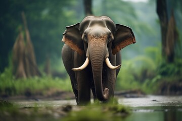 Poster - bornean elephant trumpet to herd