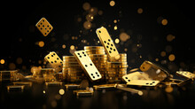 Banner Gold Domino Coin In Black Color Background