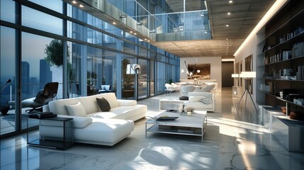 Fototapete - Interior design of modern living room with connected objects, Technology interior design software app. Generative AI.