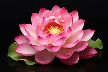 Poster - Gorgeous pink lotus flower blossoming on white backdrop.