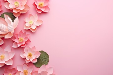 Poster - Lotus flowers blooming on pink background, perfect for text placement.