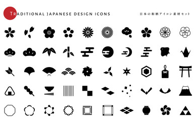 Japanese traditional icon set (Flower, Nature, Food, pattern, etc.)