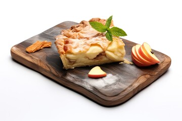 Sticker - Delicious apple pie on white background on a slate plate