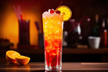 Poster - Grenadine poured into tall glass with Tequila Sunrise cocktail