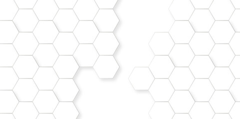 Seamless pattern with hexagonal white and gray technology line paper background. Hexagonal vector grid tile and mosaic structure mess cell. white and gray hexagon honeycomb geometric copy space.