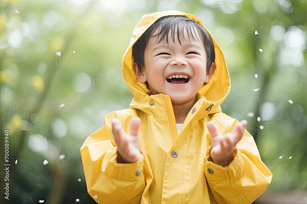 Stylish Asian Boy in Raincoat & Hat: Trendy Outerwear for Every Weather