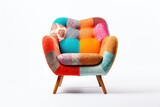 Fototapeta  - Modern designer armchair in a patchwork style isolated on a white background belonging to a series of furniture