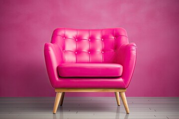 Wall Mural - Modern luxury leather armchair with wooden legs in hot pink isolated on white with clipping path Furniture series