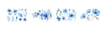 .Watercolor Blue Flower Clipart For Graphic Resources. Vector Illustration Design..