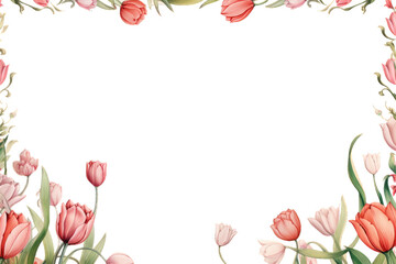 Canvas Print - Tulip pattern, flower mail letter border frame. Generative AI. Transparent background