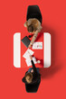 © Lustre Art Group  - Creative collage. Top view. Two young business ladies sitting at common table with documents and discussing work issues. Concept of business, work, job, meeting, office. Copy space. ad