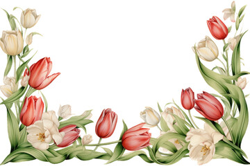 Canvas Print - Tulip pattern, flower mail letter border frame. Generative AI. Transparent background