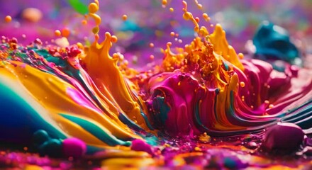 Wall Mural - Exploding liquid paint in rainbow colors with splashes