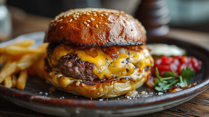 Wall Mural - hamburger on the grill