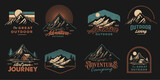 Fototapeta  - mountain adventure hipster logos. Set of Vintage Outdoor mountains Summer Camp badges or Patches. vector emblem designs. Great for shirts, stamps, stickers logos and labels.
