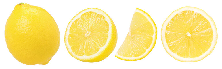 Canvas Print - ripe lemon fruit, half and slice lemon isolated, Fresh and Juicy Lemon, transparent PNG, collection