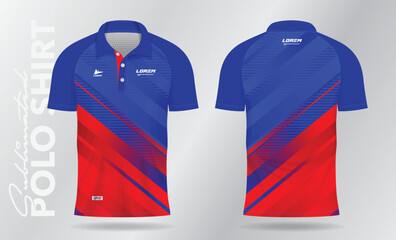 red and blue sublimation polo sport jersey mockup template design