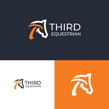 THIRD EQUESTRIAN Logo,art , Vector, Silhouette, Beautiful And Clean Horse Icon. Horse Stable Sign. Equestrian Horse Racing Logo Template , Royal Stallion Logo.. Vector Illustration.