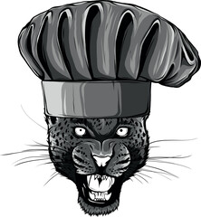 Poster - monochromatic illustration of leopard with chef hat