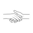 Isolated outline hand drawing of two hand shake for team work, friendship, agreement, business, help, support graphic design