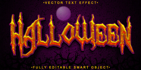 Poster - Purple and Orange Horror Scary Halloween Vector Fully Editable Smart Object Text Effect