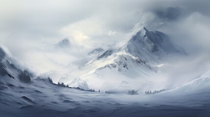 Wall Mural - Panorama of icy winter mountain landscape with ice and snow