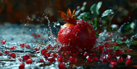 red currant in water, Pomegranate smashing ultra-realistic cinematic 8k nature wallpaper