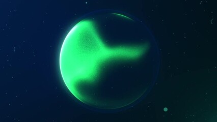 Wall Mural - Abstract moving turquoise green plasma energy sphere of particles and waves of magical glowing on a dark background. Magic shiny orb with flowing surface. 4k 60 fps video.