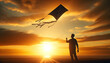 © Milano - Silhouette of a man with a kite at sunset.