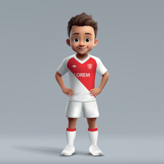 Canvas Print - 3d cartoon cute young soccer player in Monaco football uniform.