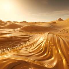 Sticker - Surreal desert landscape with sand dunes resembling waves of liquid gold.