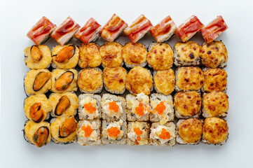 Wall Mural - Japanese sushi rolls on a white background. isolate.