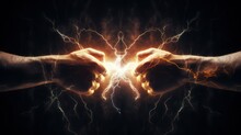 Two Hands Boxing Each Other With Lightning Inbetween Created With Generative AI