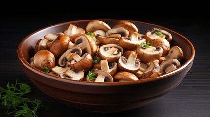 Sticker - Mushrooms in a bowl isolated on a black background