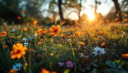Wall Mural - field of colorful flowers background